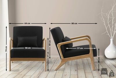 Fauteuil Hebbeng Stof, Zwart