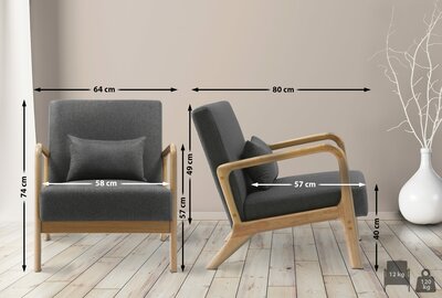 Fauteuil Hebbeng Stof, Grijs