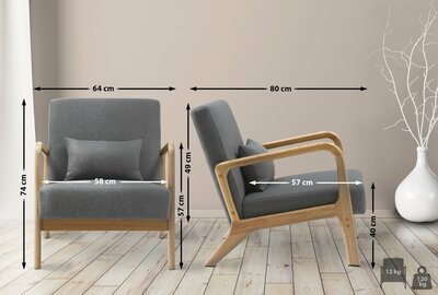 Fauteuil Hebbeng Stof, Grijs