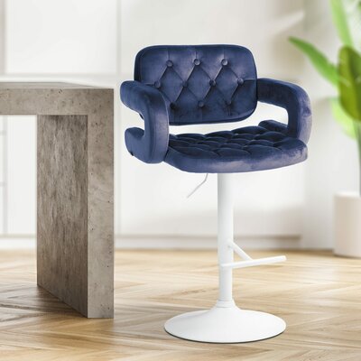 Barkruk Diblun fluweel wit, Blauw
