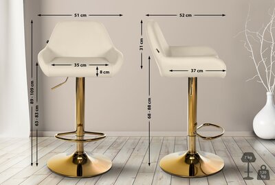 Barstoel Braga Goud Kunstleer, Creme