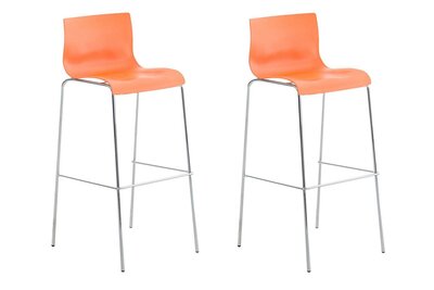 2-delige set barkrukken Heovor Kunststof 4-poot frame chroom, Oranje