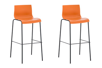 2-delige set barkrukken Heovor kunststof 4-poot frame zwart, Oranje