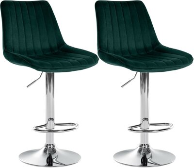 2-delige set barkruk Tino fluweel chroom, Groen