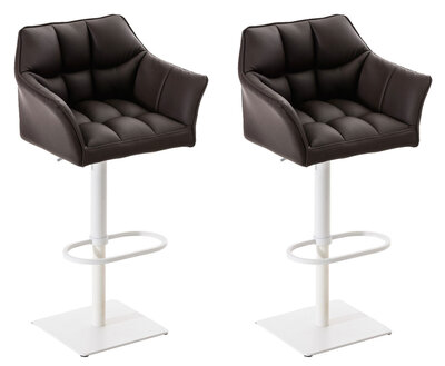 2-delige set barkruk Domasa kunstleer wit, Bruin