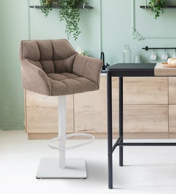 2-delige set barkruk Domasa stof wit, Bruin