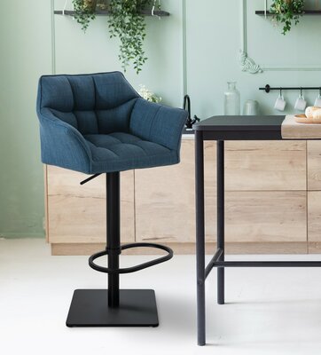 2-delige set barkruk Domasa stof zwart, Blauw