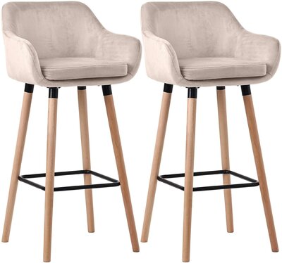 2-delige set barkruk Grint fluweel, Creme
