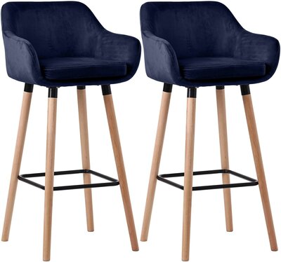 2-delige set barkruk Grint fluweel, Blauw