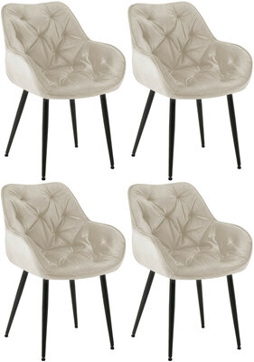 4-delige set stoelen Tinni fluweel, Creme