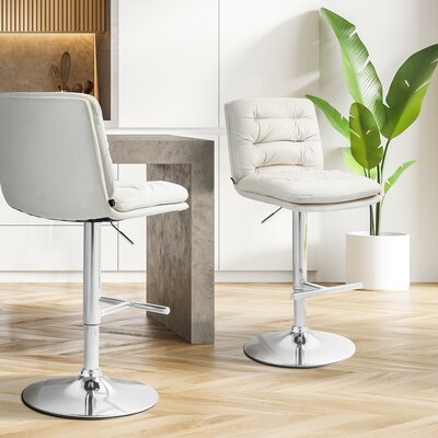 Barkruk Dimir Fluweel chroom, Creme