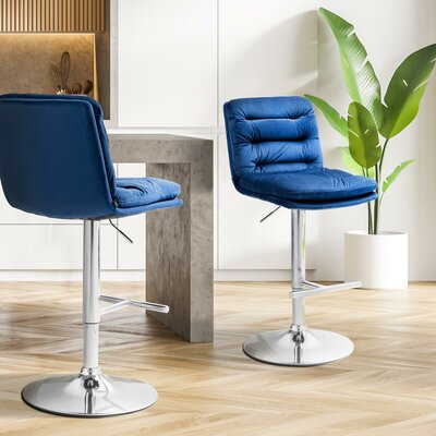Barkruk Dimir Fluweel chroom, Blauw