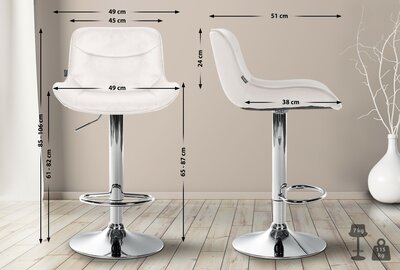 Barkruk Venoro Fluweel chroom, Creme