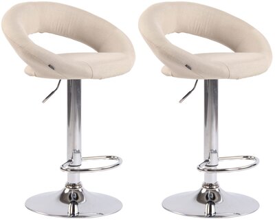 2-delige set barkrukken Alindo stof chroom, Creme