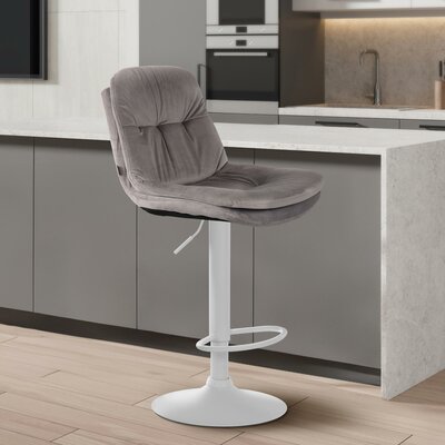 Barkruk Leural fluweel wit, Grijs