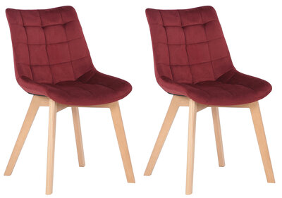 2-delige set eetkamerstoelen Pissaac fluweel, Rood