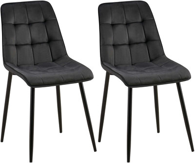 2-delige set eetkamerstoel Goffird fluweel, Zwart