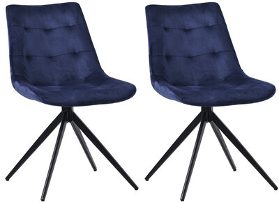 2-delige set eetkamerstoel Marne fluweel, Blauw