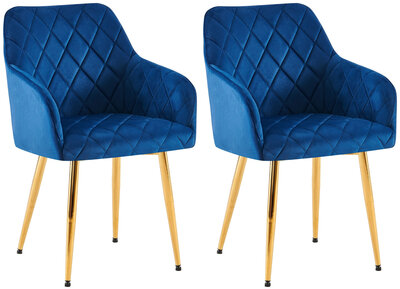 2-delige set eetkamerstoel Menott fluweel G, Blauw