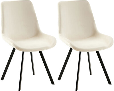 2-delige set eetkamerstoel Liwis fluweel, Creme