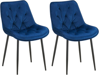 2-delige set eetkamerstoel Wellaca fluweel, Blauw