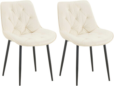 2-delige set eetkamerstoel Wellaca fluweel, Creme