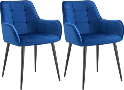 2-delige set eetkamerstoel Firndili fluweel, Blauw
