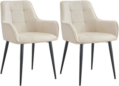 2-delige set eetkamerstoel Firndili fluweel, Creme