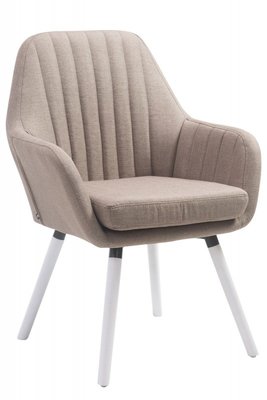 Eetkamerstoel Helene Stof Taupe, Wit Onderstel