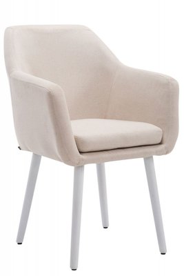 Eetkamerstoel Jayla Stof Beige, Wit Onderstel