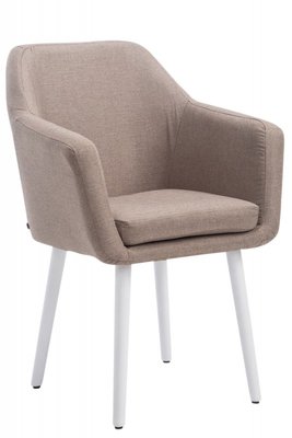 Eetkamerstoel Jayla Stof Taupe, Wit Onderstel